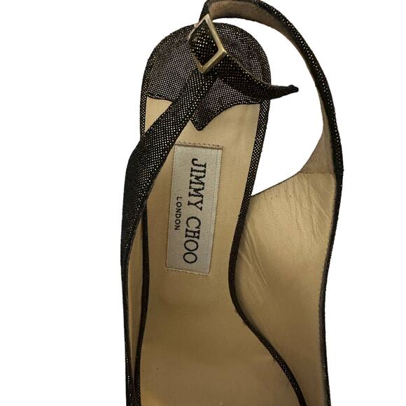 Jimmy Choo nova black sparkle peep toe slingback heels size 38 - Picture 4 of 7